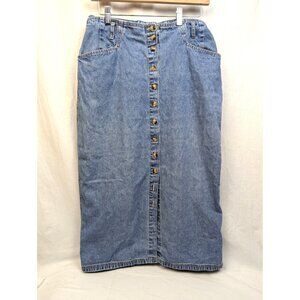 Vintage Women's Medium Wash Midi Maxi Button Front Jean Denim Skirt Sz 8